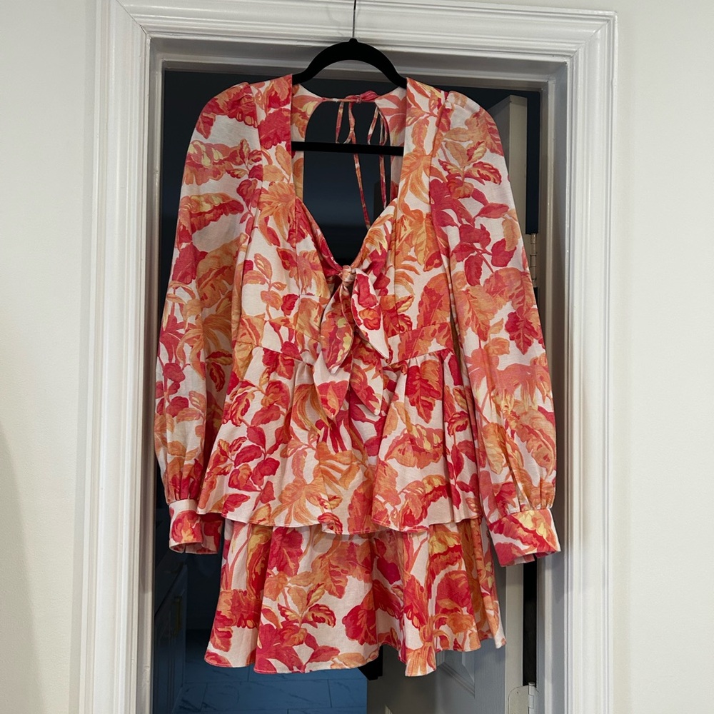 Rebecca Vallance Red and Pink Tie Front Mini Dress